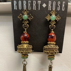 Vintage Robert rose chandelier earring brass/stone